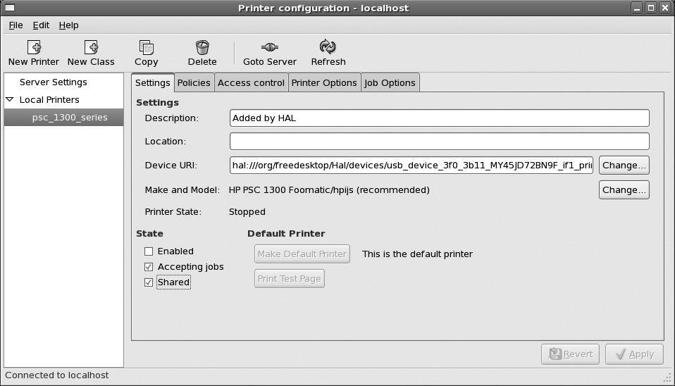 Printer configuration window