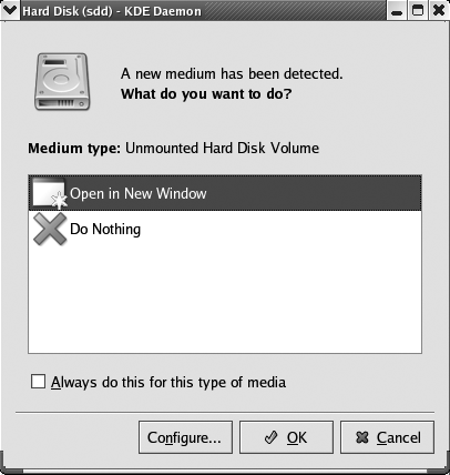 KDE USB Storage action dialog