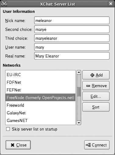 XChat server-list window