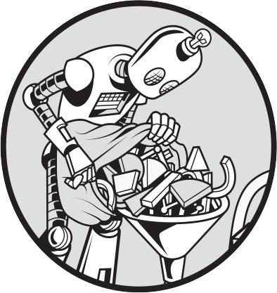 A robot pours a sack of jumbled pieces from various graphs into a funnel.
