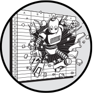 A chapter opening image, taken from the front cover. Shows a robot exploding out of a spreadsheet, with empty cells flying out from around the area of impact.