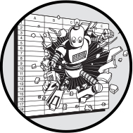 A chapter opening image, taken from the front cover. Shows a robot exploding out of a spreadsheet, with empty cells flying out from around the area of impact.
