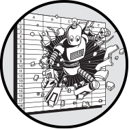 A chapter opening image, taken from the front cover. Shows a robot exploding out of a spreadsheet, with empty cells flying out from around the area of impact.
