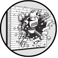 A chapter opening image, taken from the front cover. Shows a robot exploding out of a spreadsheet, with empty cells flying out from around the area of impact.