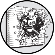 A chapter opening image, taken from the front cover. Shows a robot exploding out of a spreadsheet, with empty cells flying out from around the area of impact.