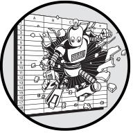 A chapter opening image, taken from the front cover. Shows a robot exploding out of a spreadsheet, with empty cells flying out from around the area of impact.