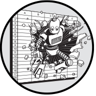 A chapter opening image, taken from the front cover. Shows a robot exploding out of a spreadsheet, with empty cells flying out from around the area of impact.