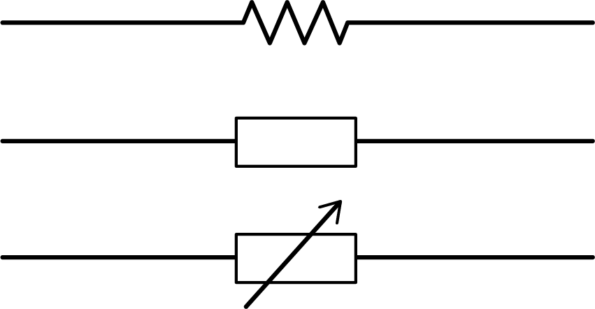 Diagram showing symbols used to represent different types of electrical resistors.