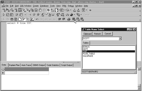 Table and Column Name Select Lists - TOAD® Handbook [Book]