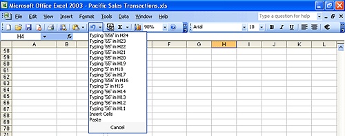 Click the arrow next to the Undo button to select and simultaneously undo up to the last 16 actions.