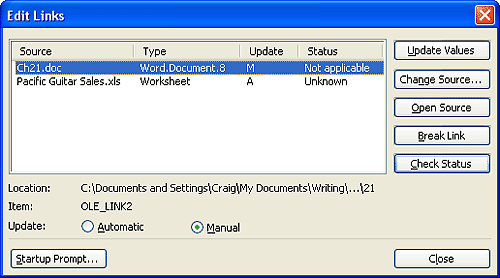 To update, alter, or sever a link, choose Edit, Links.