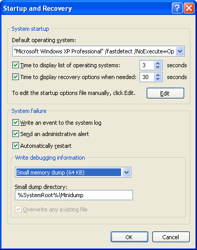 Crash dump settings