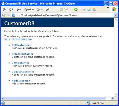 The CustomerDB test page