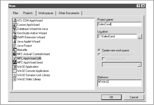 A new MFC AppWizard project for our do-nothing minimal conduit