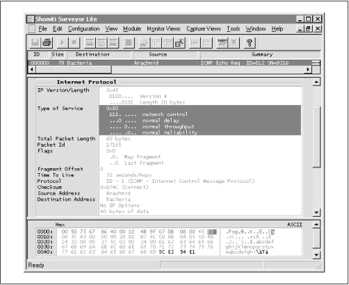 An IP packet with a precedence of 7