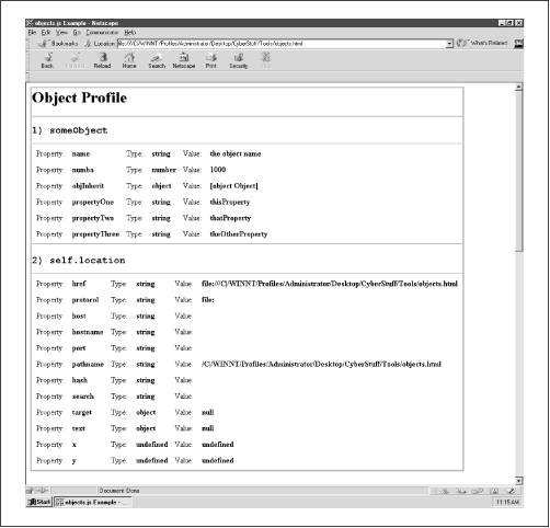 The results of objects.html