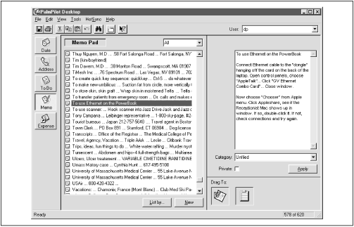 The Memo Pad module of Palm Desktop closely resembles the Memo Pad on the actual PalmPilot.