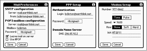 The setup boxes for HandMail.
