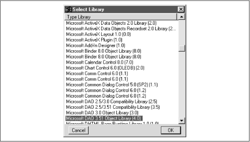 MakePy showing the DAO and ADO libraries