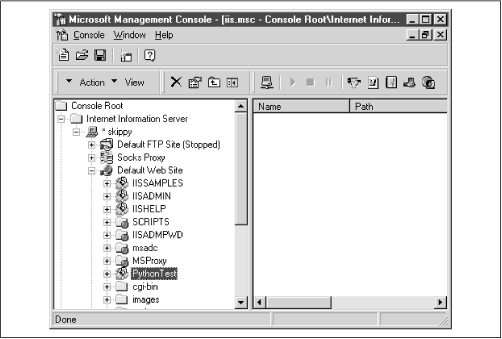 Internet Service Manager after creating the new directory