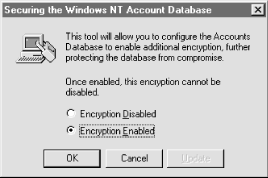 The syskey command encryption dialog box