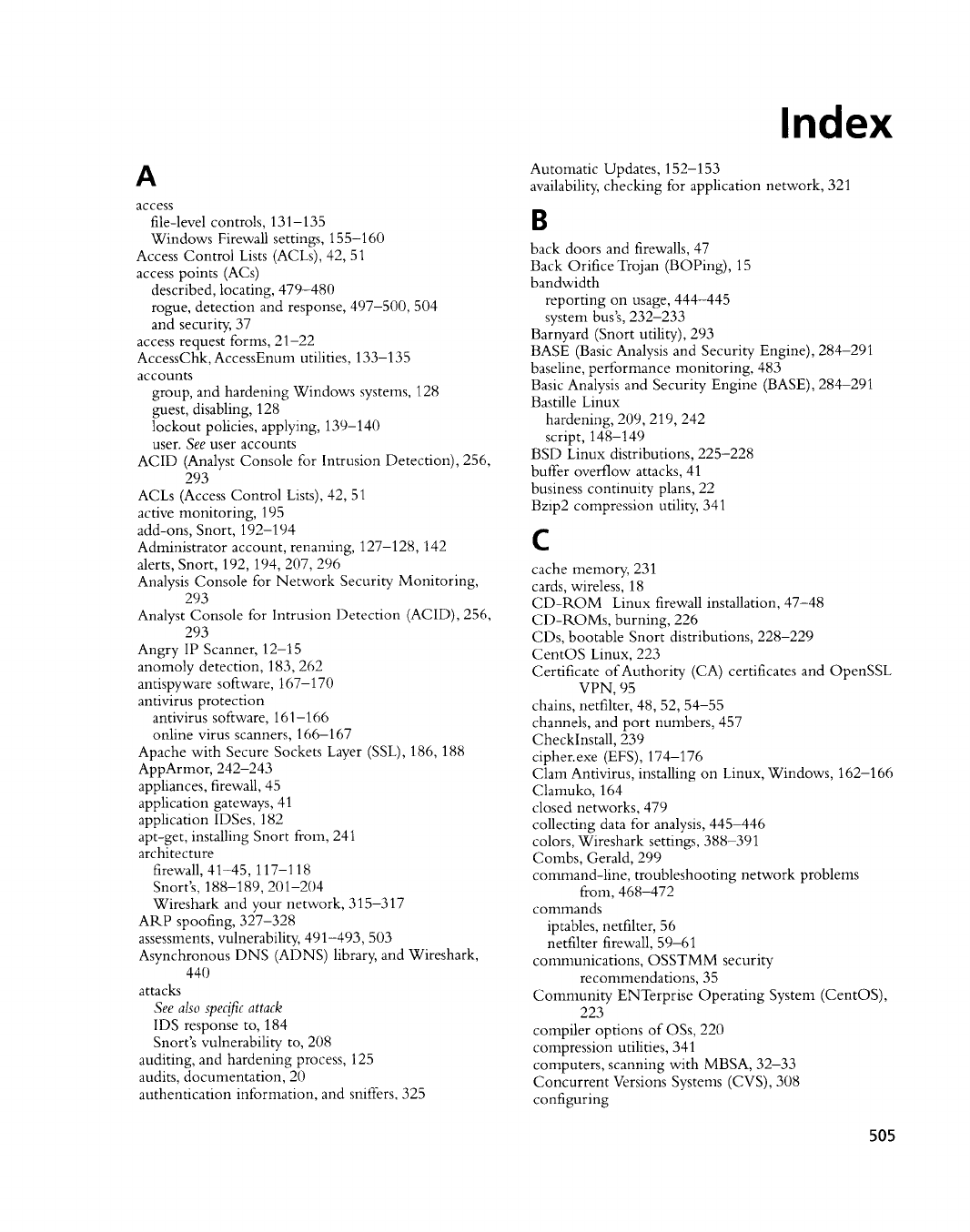 Index (1/2) - How to Cheat at Configuring Open Source Security Tools [Book]