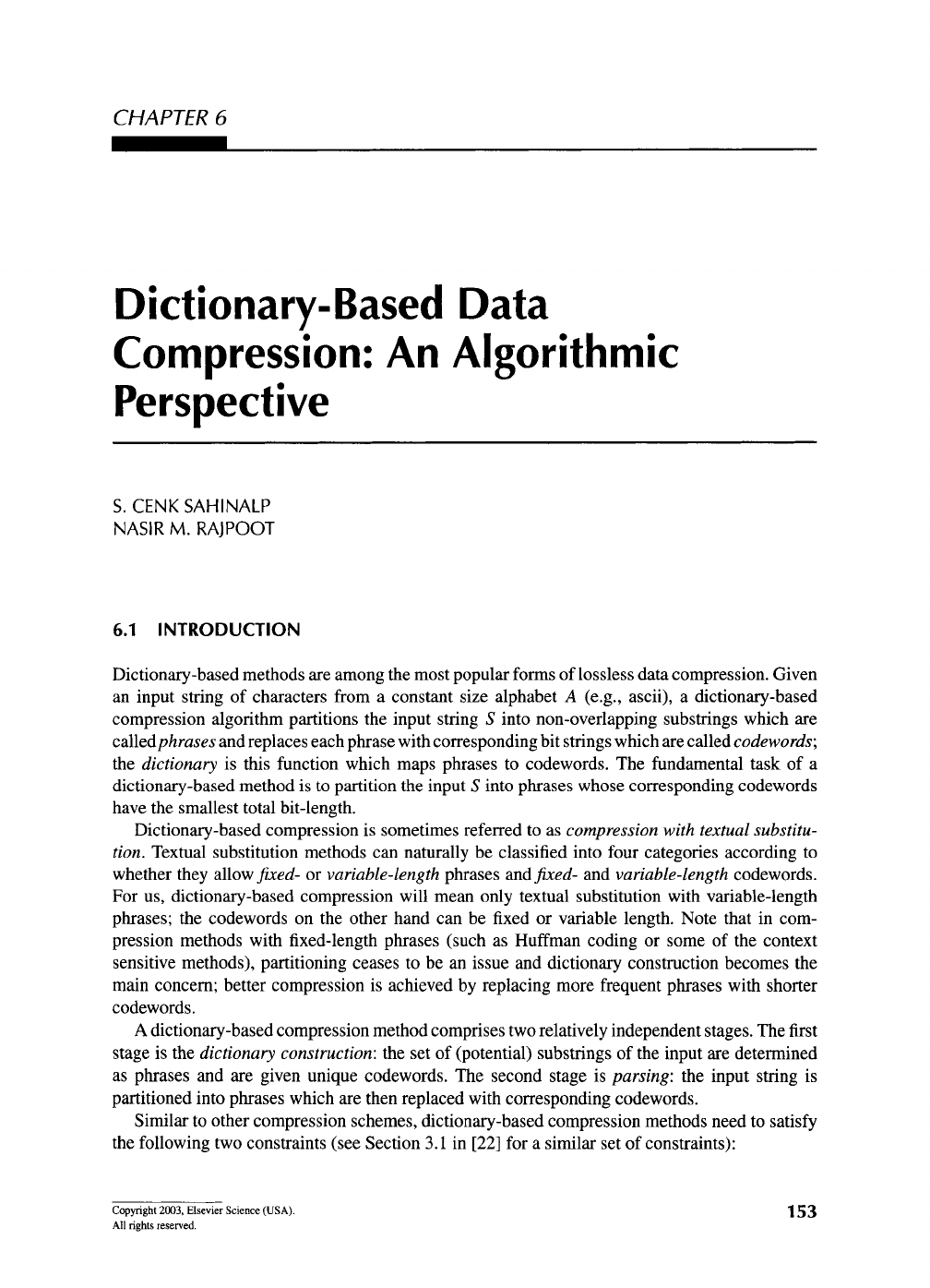 Chapter 6. Dictionary-Based Data Compression: An Algorithmic ...