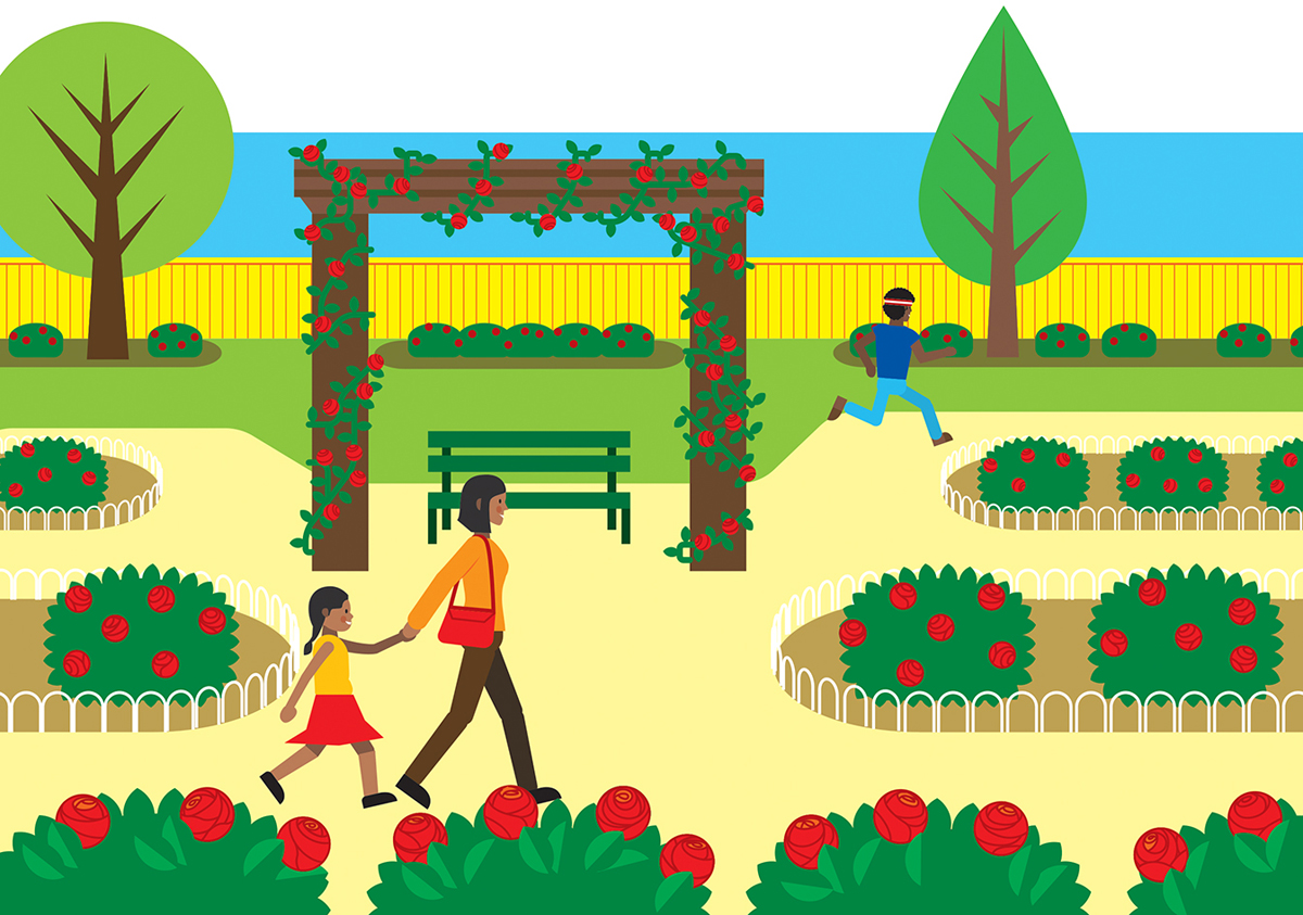 The image represents people in a park.