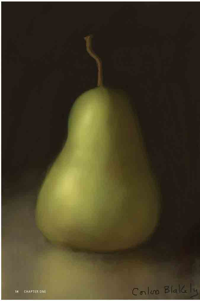 Pear BY CORLISS BLAKELY Artist Vermont, USA Established artist and seventh-generation Vermonter, Corliss paints still life and Vermont landscapes in a classically realistic style. Corliss received her formal art training in Boston. While there she studied at Vesper George Art School and the Museum School of Fine Art. Corliss Blakely has translated her expertise in oils to the iPhone, and using the app “Brushes”, teaches us the subtleties in creating her luminous still lifes.