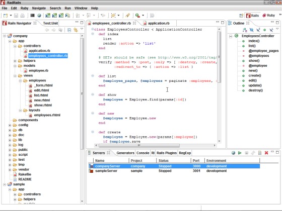Figure 4-1: The RadRails workbench often looks like this (but not always).
