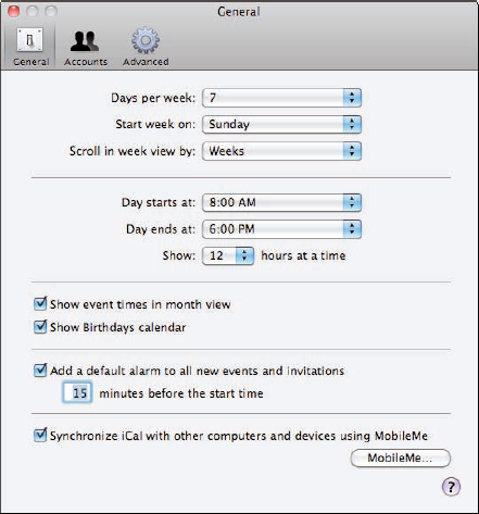 The General preferences enable you to configure how weeks and days are displayed.