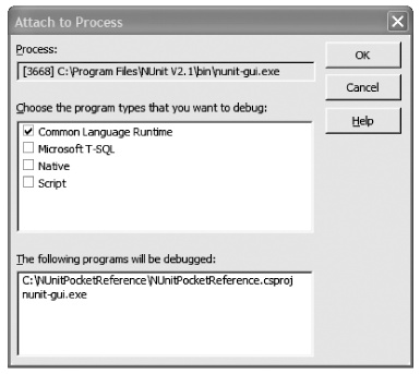 An Attach to Process dialog