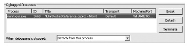 A Debugged Processes dialog