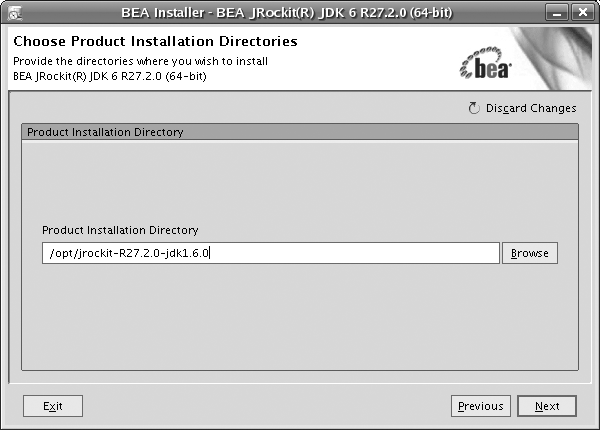 Choosing a directory to install JRockit into