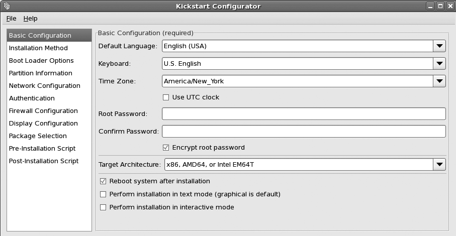 The Kickstart configuration tool