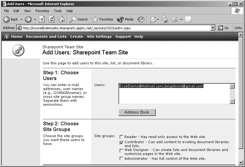 Add names of new members and select a site group for them
