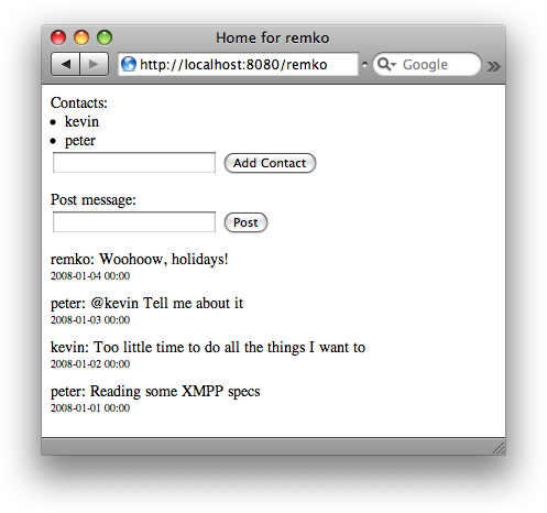 Posting and receiving microblogs via the CheshiR web interface