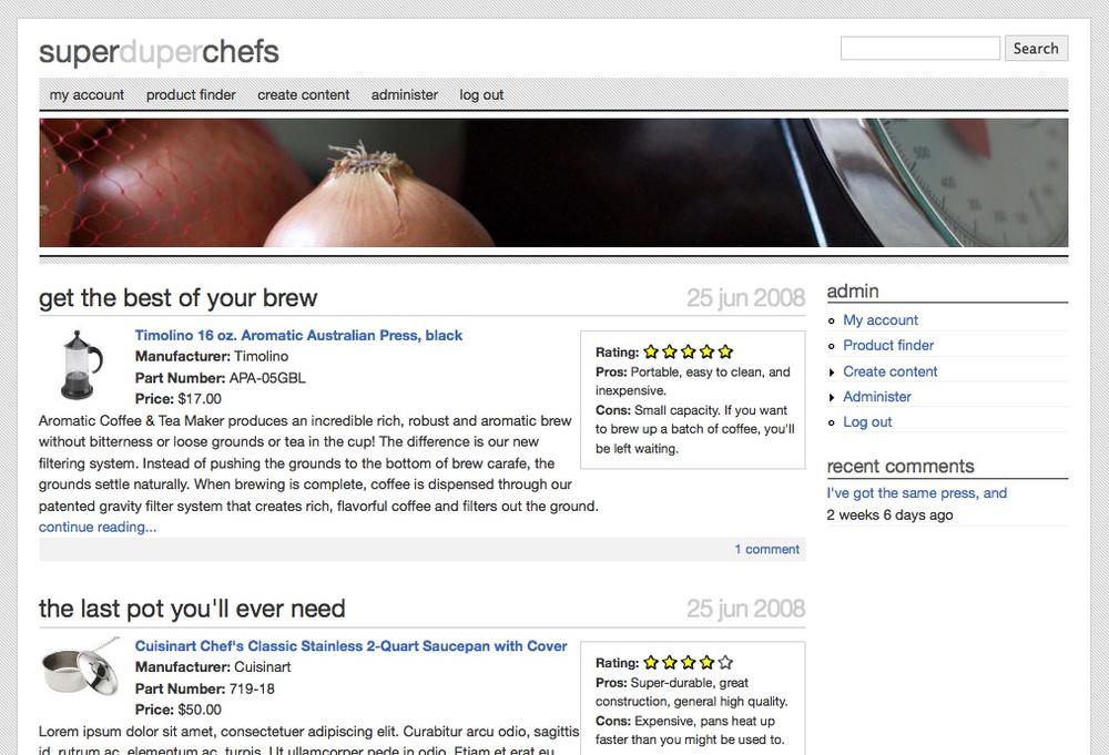 The completed Super Duper Chefs website