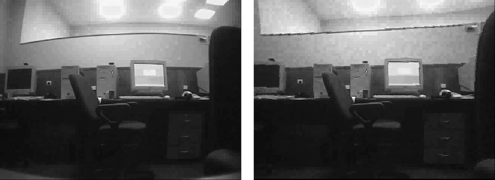 Camera image before undistortion (left) and after undistortion (right)