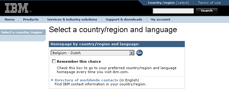 Using a drop-down menu on IBM.com for language selection