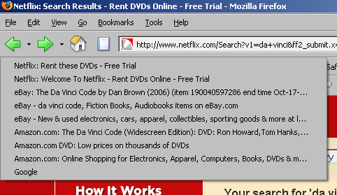 An example of a browser's session history