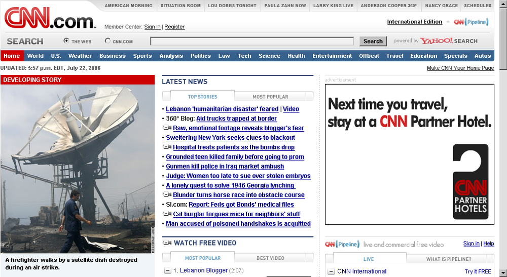 The CNN.com home page