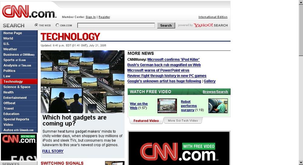 The Technology section of CNN, one level down from the home page