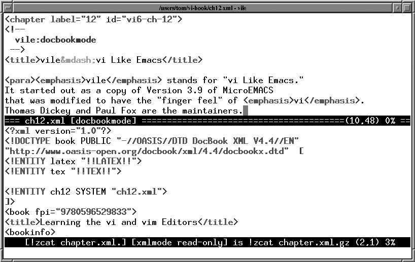 Editing this chapter in vile