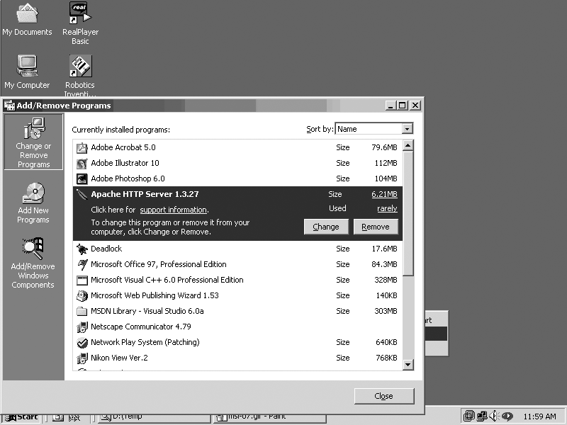 Uninstalling the Apache software