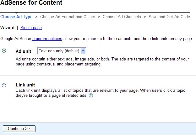 The AdSense for Content Wizard walks you through the process of getting ad code