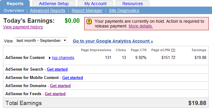 You’ll see your page impressions, clicks, and other data related to today’s earnings