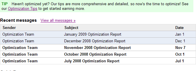 An optimization report is prepared monthly for each AdSense account
