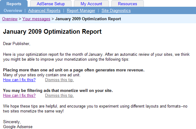 Optimization reports provide tips about how to improve your results