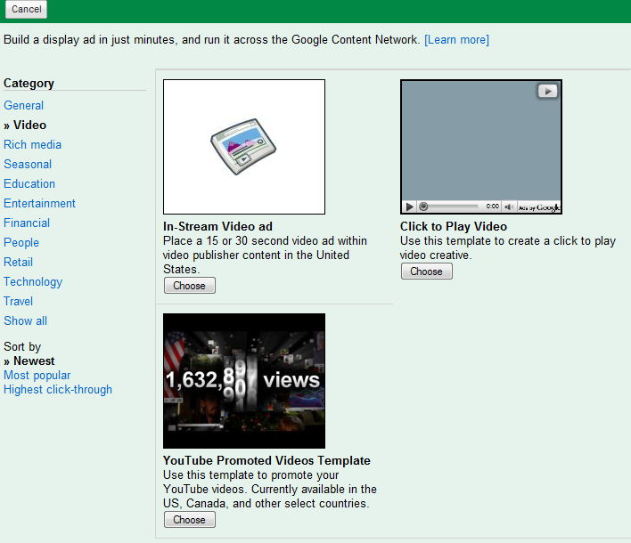 Choose “Click-to-play video” to create a video ad